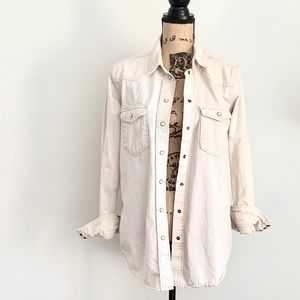 Distressed Denim Button Down Shirt
